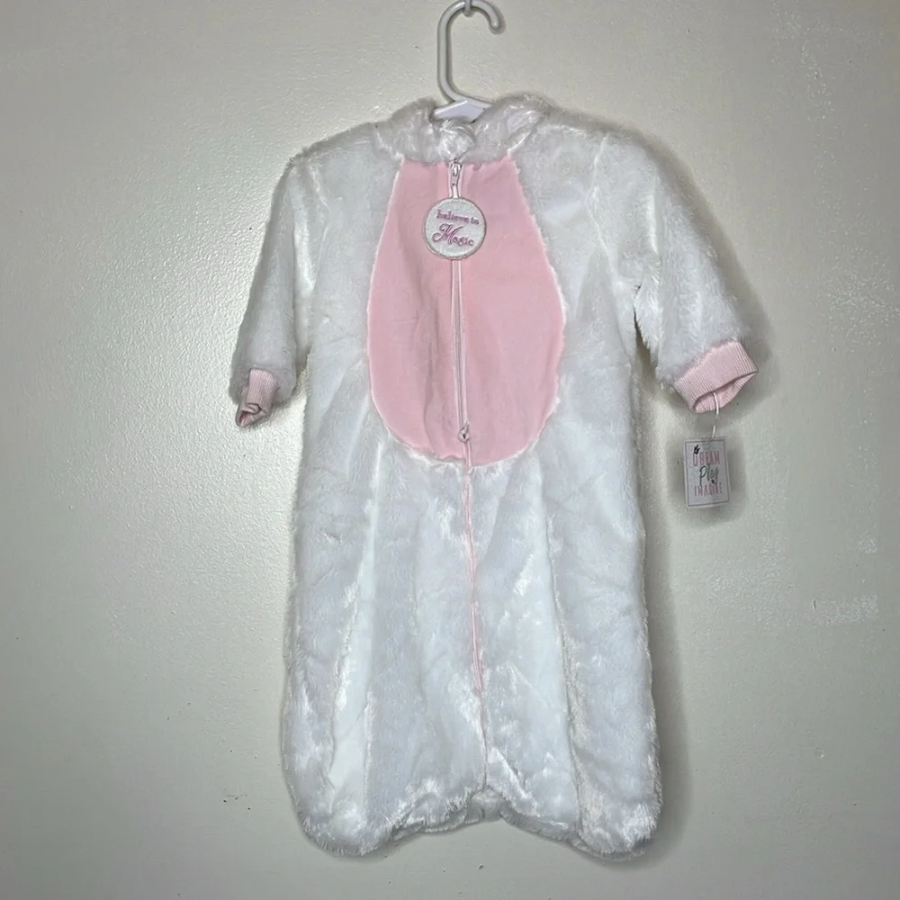 DREAM PLAY IMAGINE Halloween Costume Plush Unicorn One Piece Pink & White 3-6M